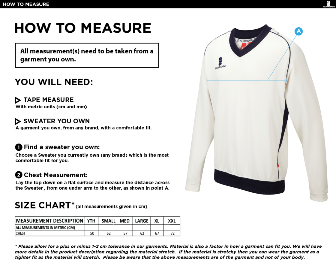 Woodbank Cricket Club - Curve Long Sleeve Sweater - Size Guide