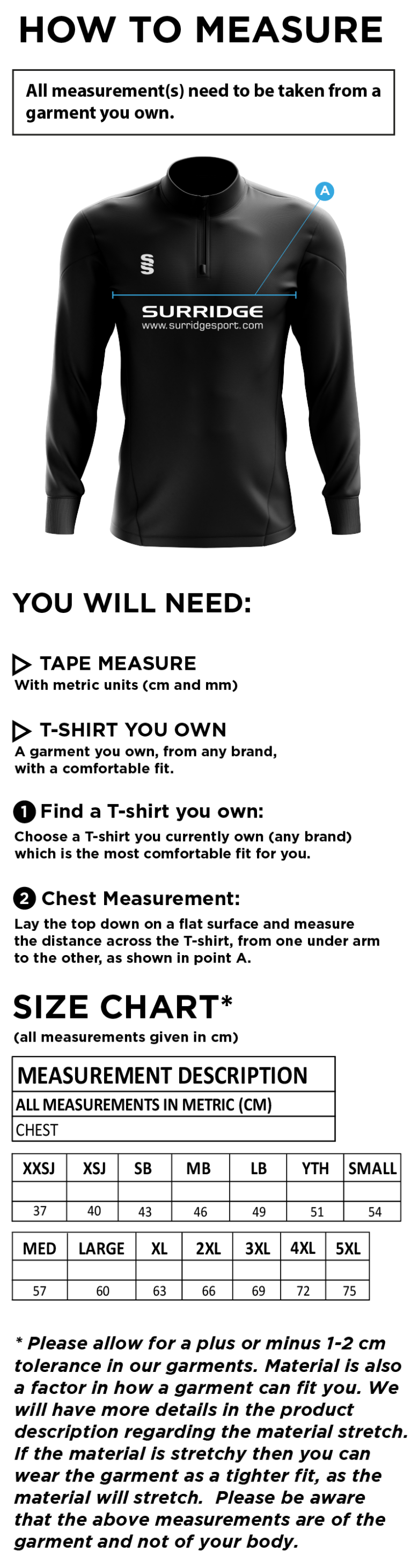 Woodbank Cricket Club - Blade Performance Top - Size Guide