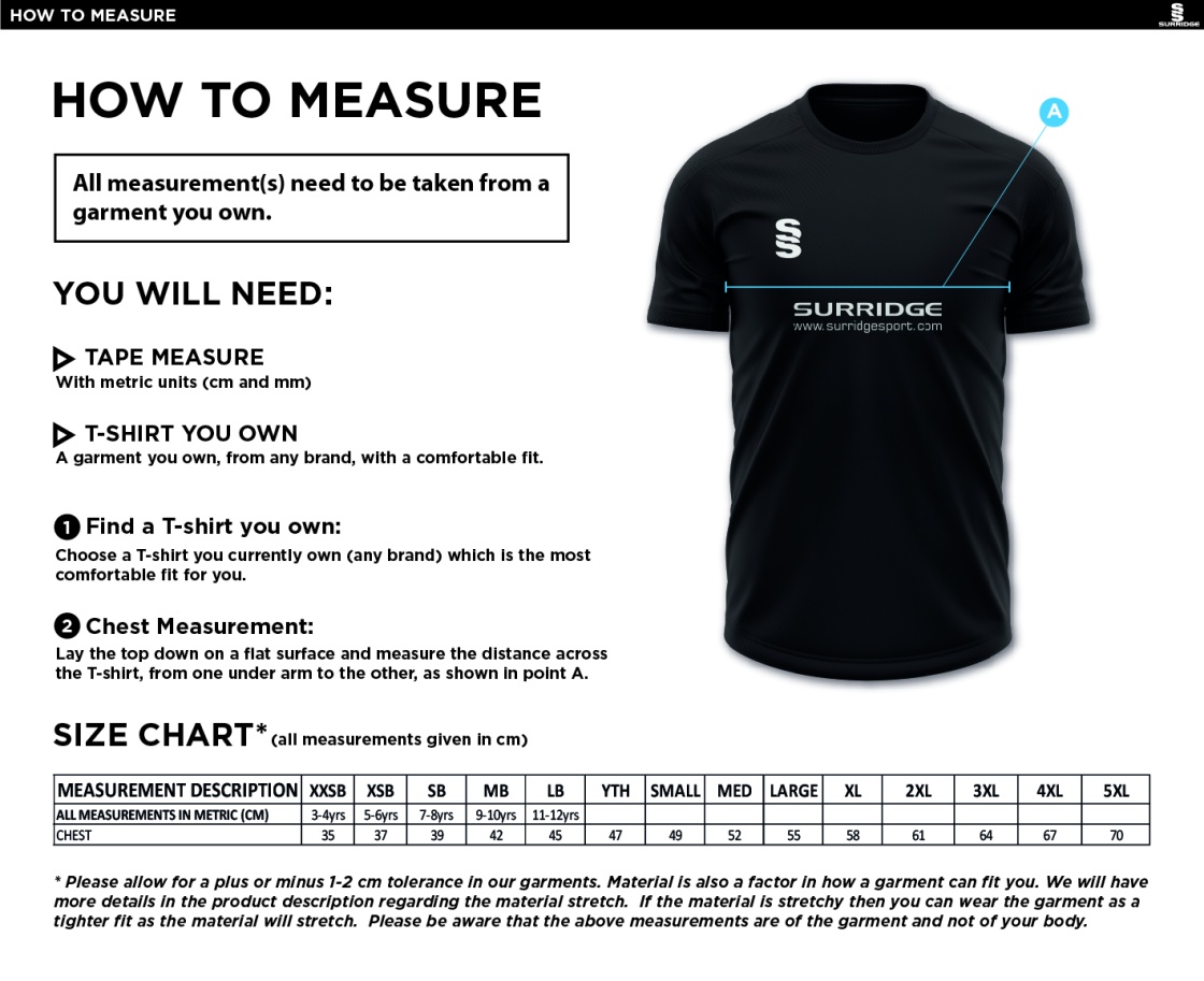 Woodbank Cricket Club - Blade Polo Shirt - Size Guide