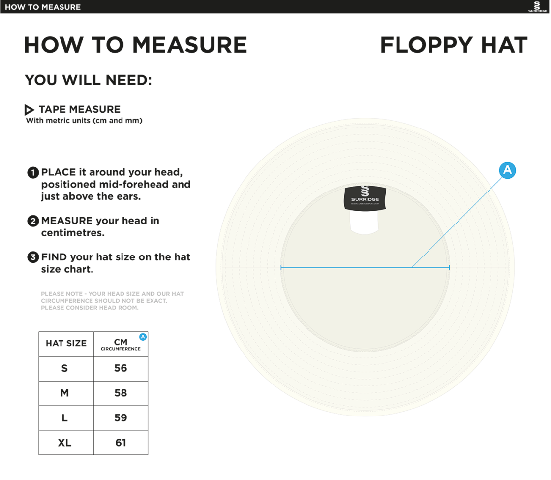 Woodbank Cricket Club - Floppy Hat - Size Guide